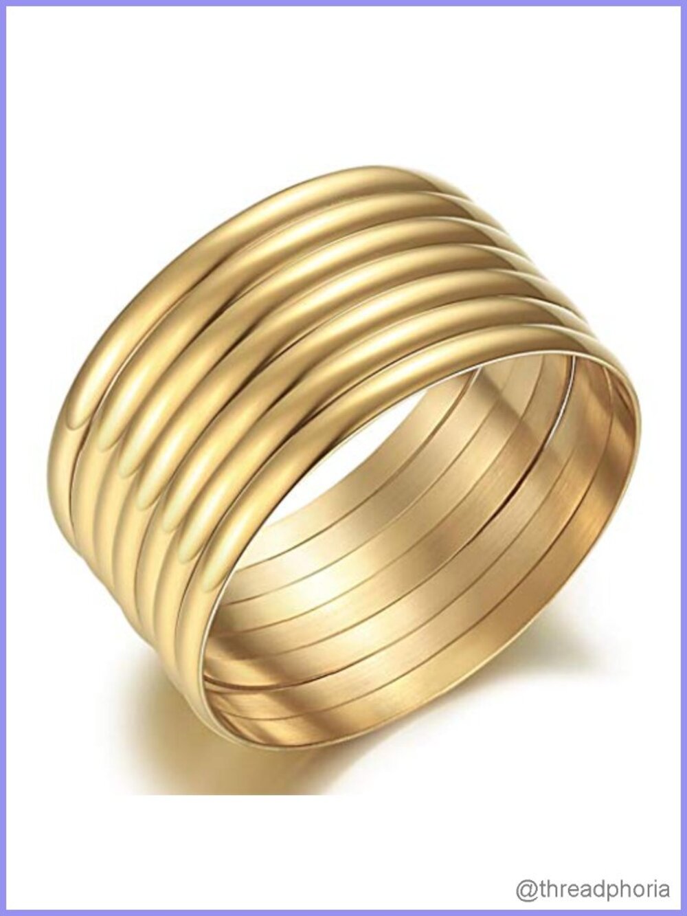 14K Gold Plated Bangle Bracelet Set for Women 7 Pieces Stainless Steel